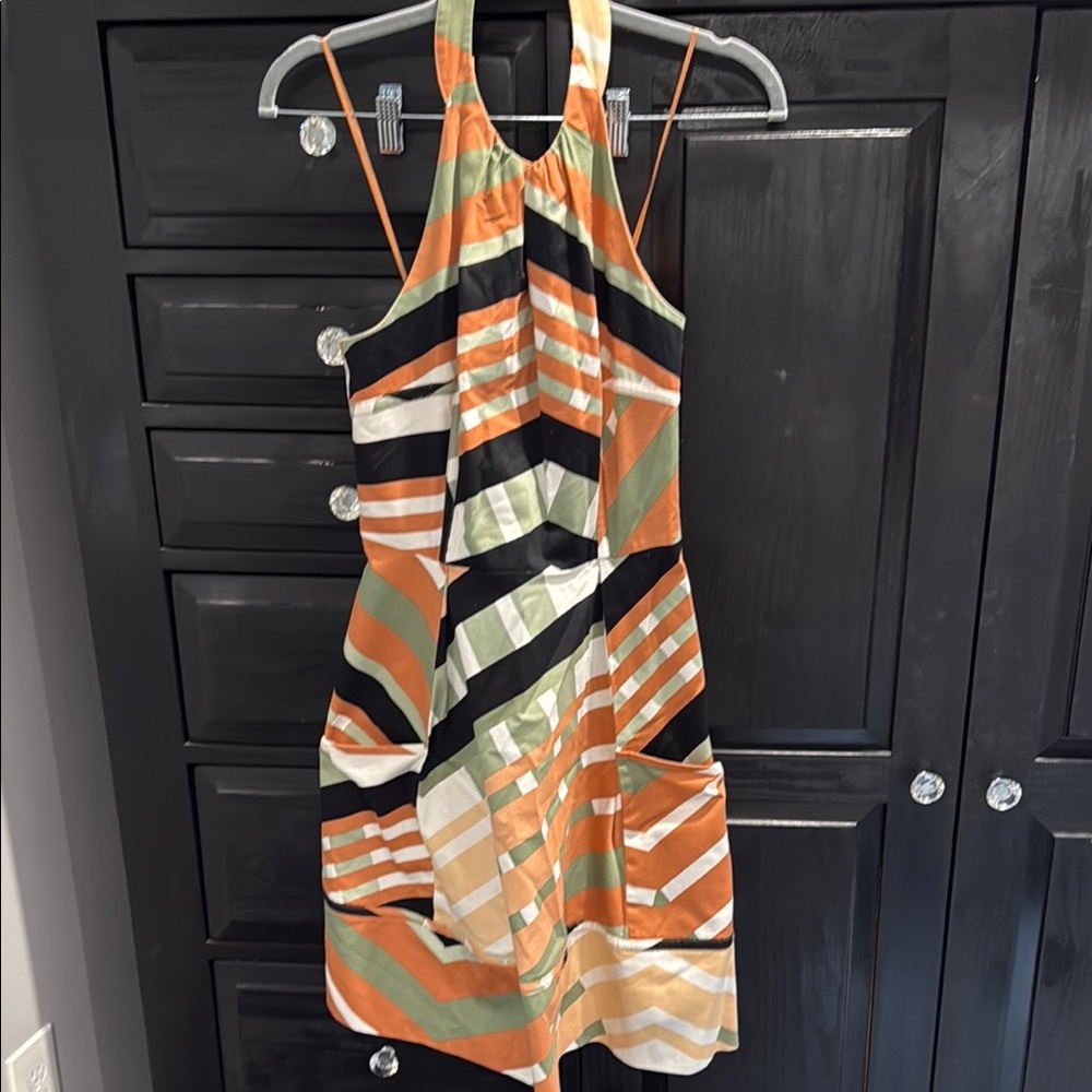 Jessica Simpson Orange and Brown Sleeveless Halter Sundress